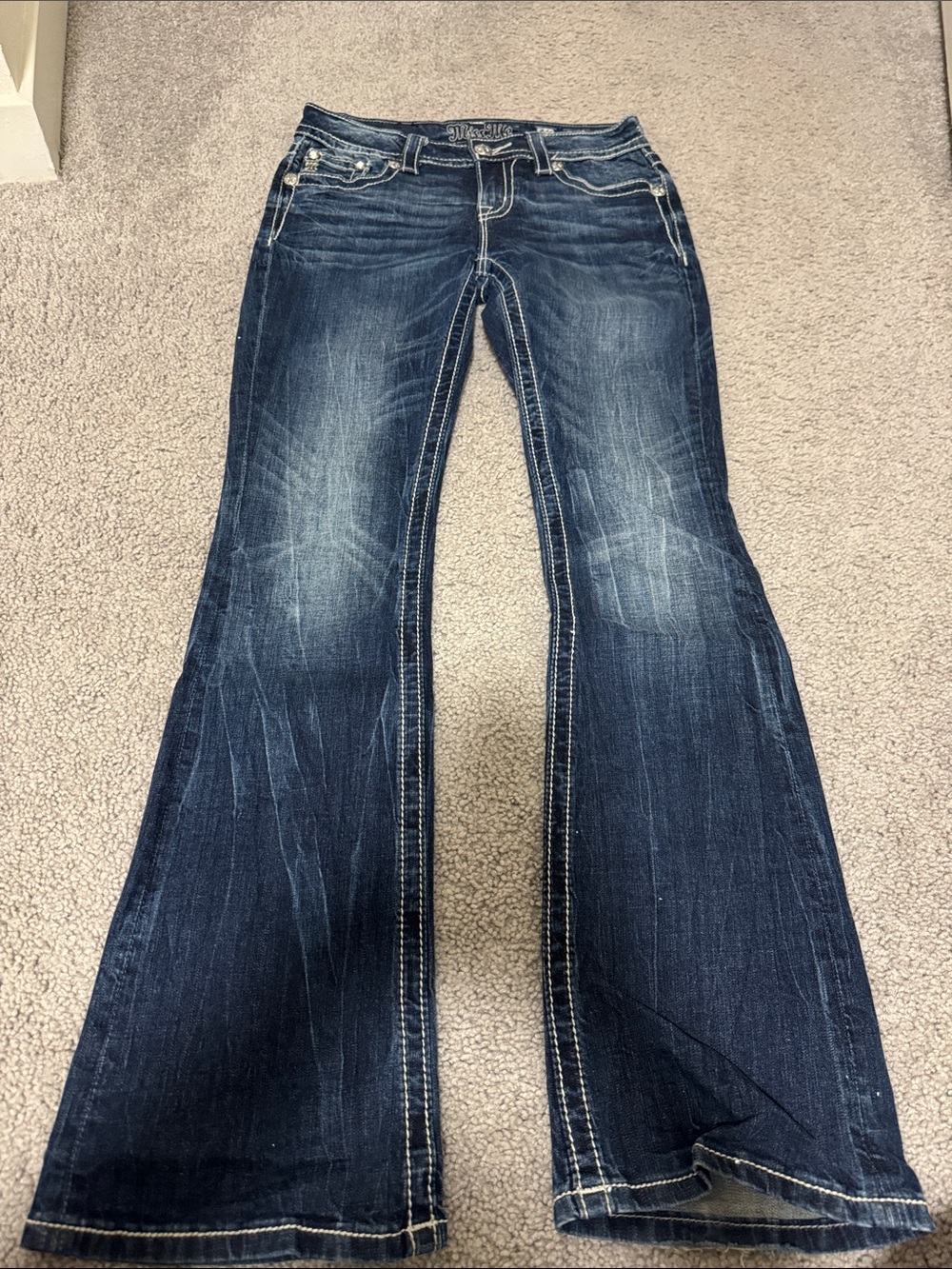 Miss Me Dark Blue Bootcut Jeans with Contrast Stitching